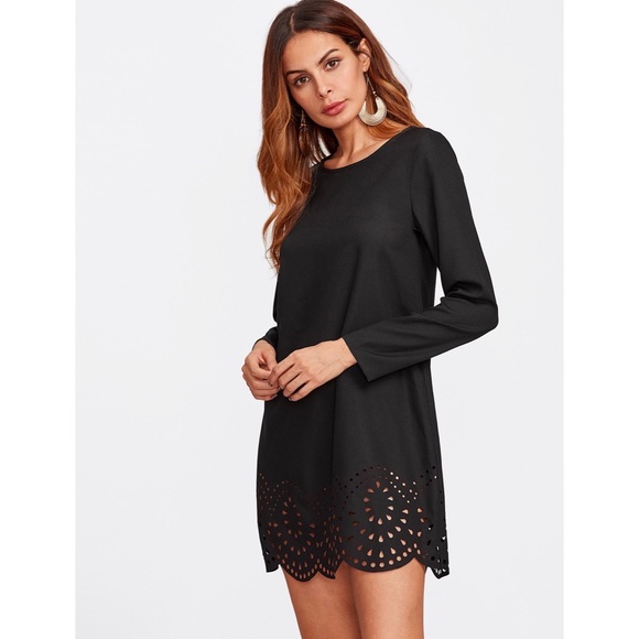 🚫LAST ONE🚫NWOT black scallop cut out shift dress - Picture 2 of 5